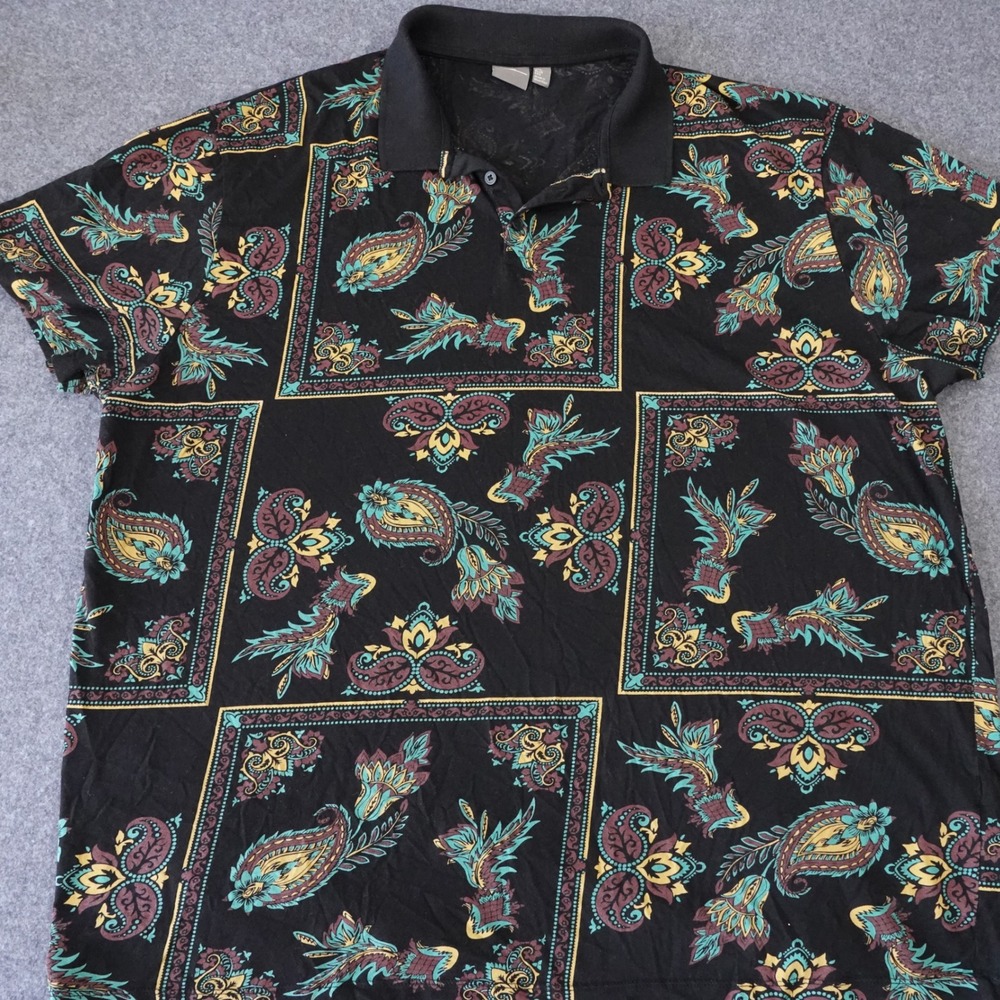 ASOS Mens 6XL Plus Paisley Scarf Print Polo Shirt Black Cotton Short Sleeve 3x